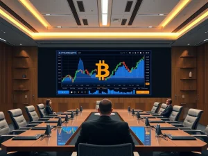 A graph showing a significant increase in Bitcoin holdings by public companies, symbolizing growing institutional adoption and strategic corporate treasury shifts.
