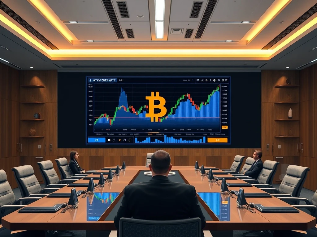 A graph showing a significant increase in Bitcoin holdings by public companies, symbolizing growing institutional adoption and strategic corporate treasury shifts.