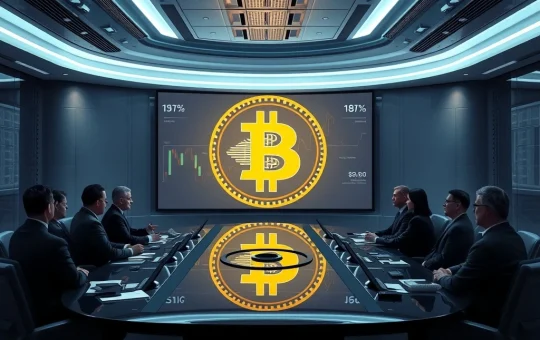 Bitcoin as a corporate treasury asset in a futuristic boardroom setting