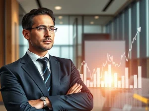 A corporate executive overseeing a digital display showing Bitcoin News Today and other crypto assets, symbolizing the growing trend of corporate crypto adoption for treasury diversification.