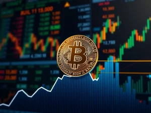 A visual metaphor of Bitcoin price reaching a crucial $122,000 breakout point, signaling a potential crypto bull cycle.