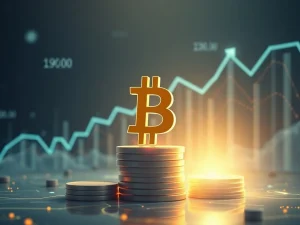 An abstract representation of a thriving digital assets market, with Bitcoin's symbol rising amidst investment charts, symbolizing Pure Crypto's new fund aiming to capitalize on the speculative surge.