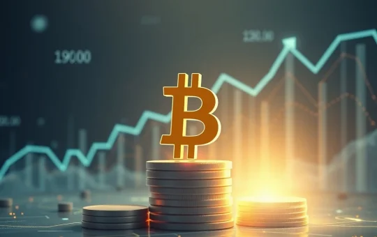 An abstract representation of a thriving digital assets market, with Bitcoin's symbol rising amidst investment charts, symbolizing Pure Crypto's new fund aiming to capitalize on the speculative surge.
