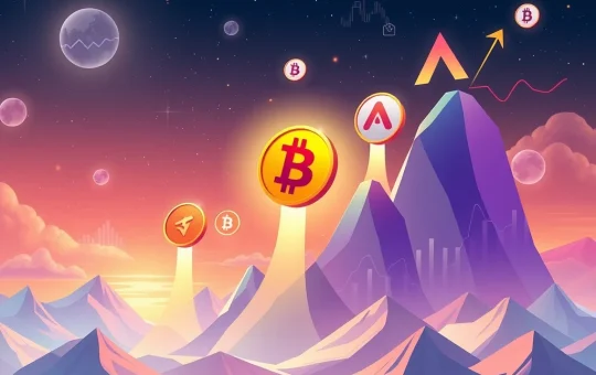 Bitcoin, Uniswap, and Avalanche symbols rising, symbolizing a powerful crypto rally and market growth.
