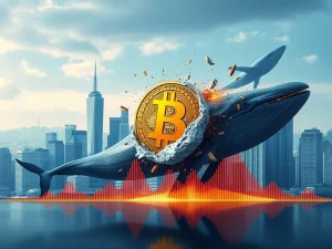 A visual metaphor showing the Bitcoin cycle theory breaking apart due to the overwhelming force of institutional adoption, representing new market dynamics.