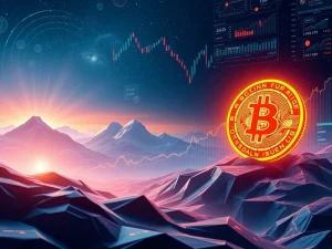 Bitcoin and Solana symbols with futuristic crypto growth projections