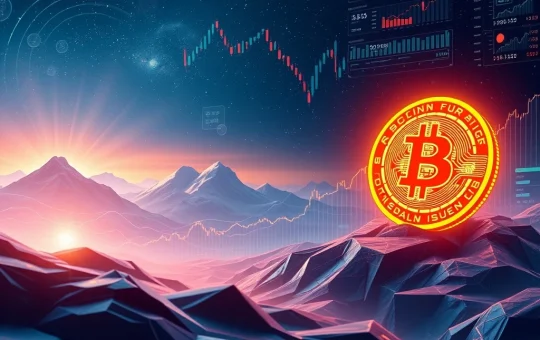 Bitcoin and Solana symbols with futuristic crypto growth projections
