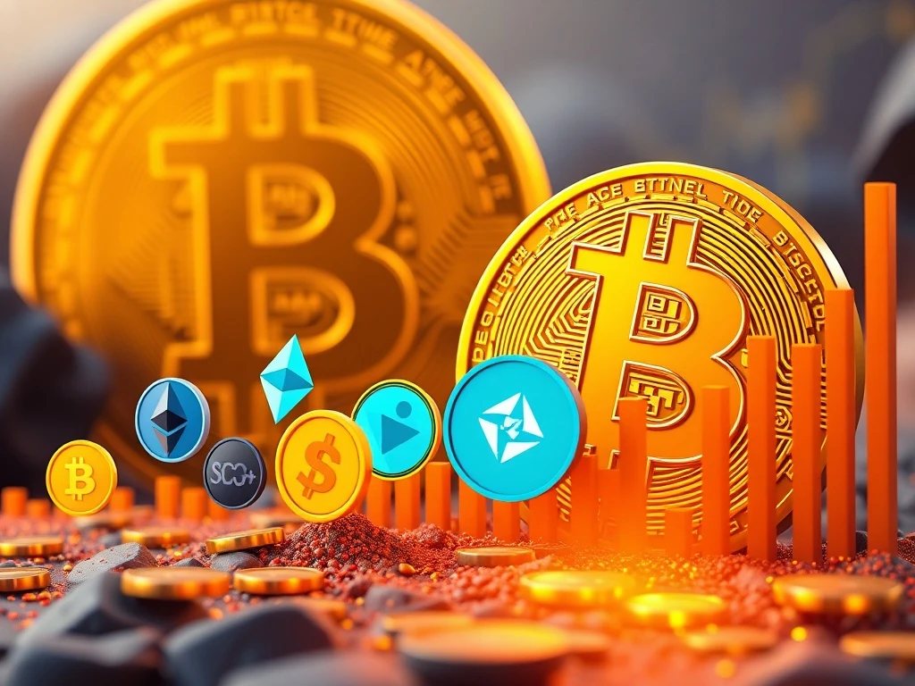 A visual representation of Bitcoin Dominance decreasing as altcoin market share expands, showing shifting power in the crypto market.