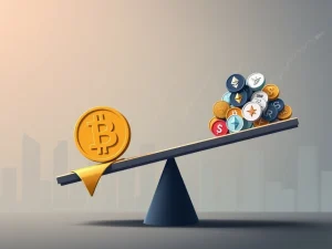 Chart showing Bitcoin dominance dropping as altcoin market cap remains stable, highlighting pivotal crypto market trends.