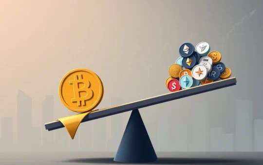 Chart showing Bitcoin dominance dropping as altcoin market cap remains stable, highlighting pivotal crypto market trends.