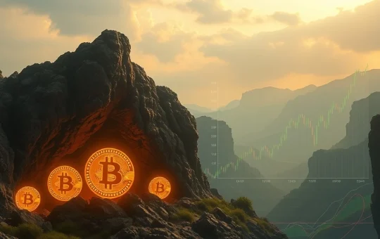 A visual representation of dormant Bitcoin awakening, showing old wallets becoming active amidst volatile Bitcoin market trends.