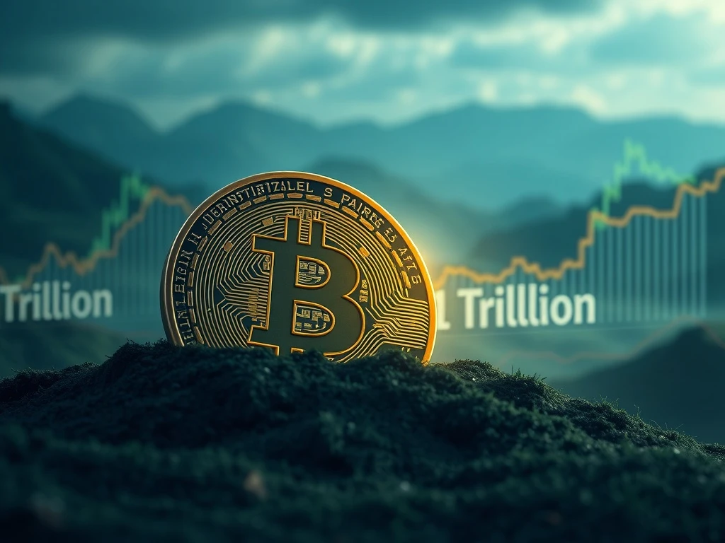 A visual representation of dormant Bitcoin coins re-entering circulation, alongside charts showing recent Bitcoin market volatility and its realized value hitting $1 trillion.