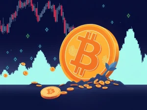 A red arrow pointing down on a Bitcoin chart, symbolizing the recent Bitcoin drop and market tremors caused by large sell-offs.