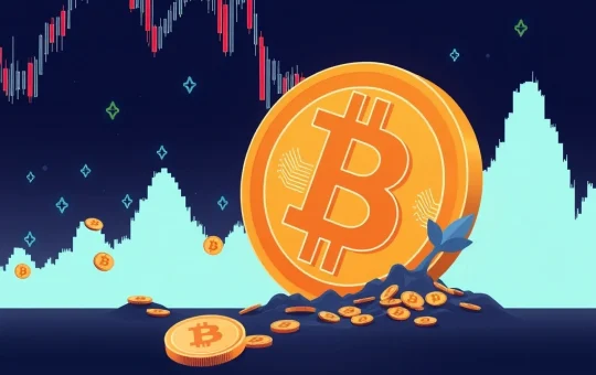 A red arrow pointing down on a Bitcoin chart, symbolizing the recent Bitcoin drop and market tremors caused by large sell-offs.