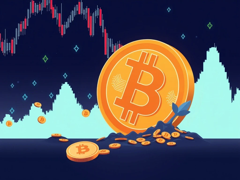 A red arrow pointing down on a Bitcoin chart, symbolizing the recent Bitcoin drop and market tremors caused by large sell-offs.