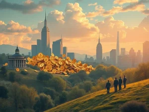 A visual representation of Bitcoin early adopters making significant sales amidst a surge of institutional Bitcoin investments, highlighting the changing market dynamics.