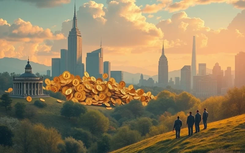 A visual representation of Bitcoin early adopters making significant sales amidst a surge of institutional Bitcoin investments, highlighting the changing market dynamics.