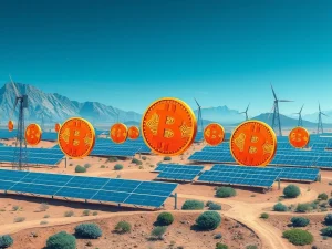 Bitcoin and solar panels merging to symbolize tokenized energy assets