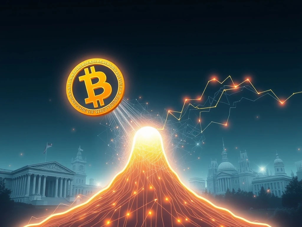 A soaring Bitcoin symbol representing its epic ascent towards $120,000, driven by institutional demand.