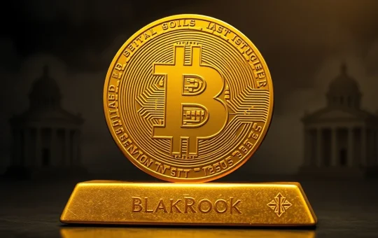 Bitcoin ETF and gold bars representing central bank reserve shifts, driven by BlackRock's influence.