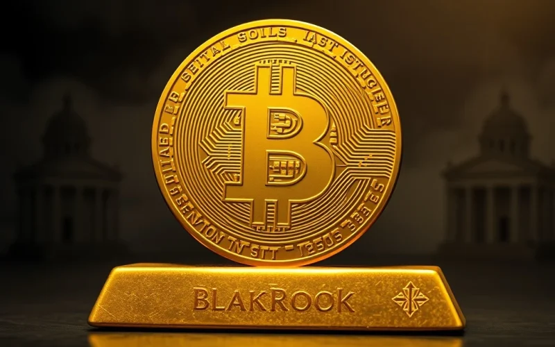 Bitcoin ETF and gold bars representing central bank reserve shifts, driven by BlackRock's influence.