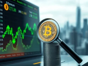 A digital chart showing Bitcoin ETF inflows rising significantly against a backdrop of a slightly falling Bitcoin price, illustrating robust institutional crypto confidence.