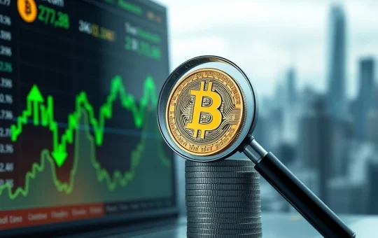 A digital chart showing Bitcoin ETF inflows rising significantly against a backdrop of a slightly falling Bitcoin price, illustrating robust institutional crypto confidence.