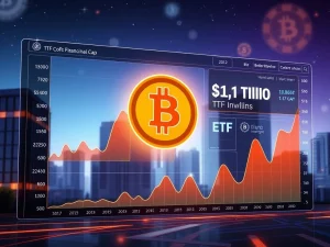 Chart showing Bitcoin's realized cap above $1T, driven by strong ETF inflows and institutional investment in the crypto market.
