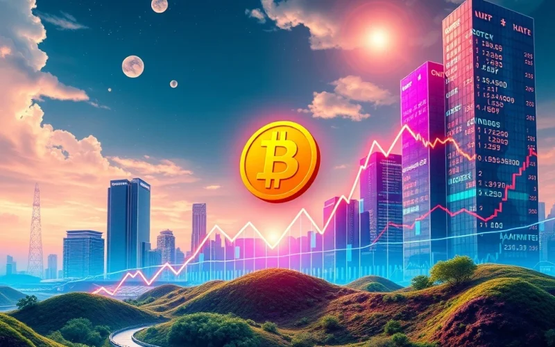 A chart illustrating Bitcoin's price reaching an all-time high, driven by significant institutional ETF inflows into the crypto market.