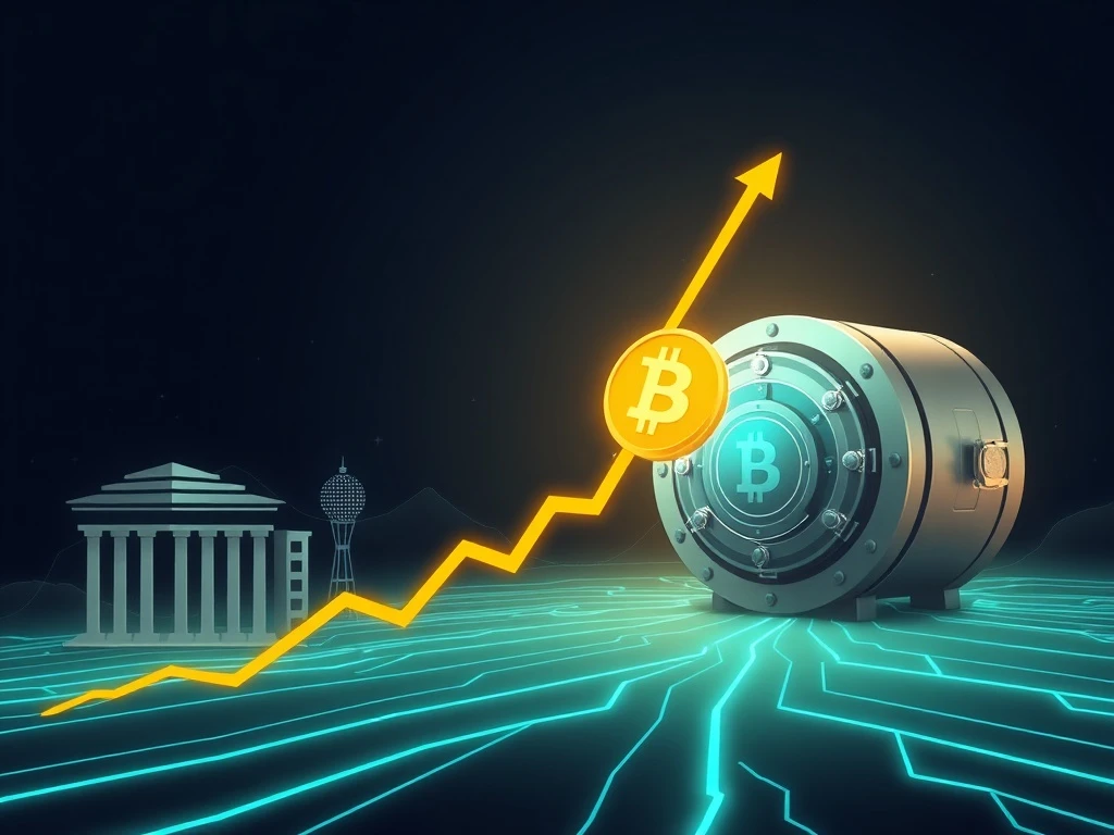 Chart showing a significant BTC price surge fueled by Bitcoin ETF inflows, symbolizing unprecedented institutional Bitcoin adoption.