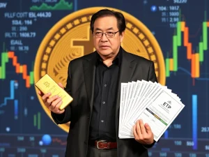 Robert Kiyosaki warning against Bitcoin ETFs as 'paper assets' and advocating for physical asset ownership for true security.