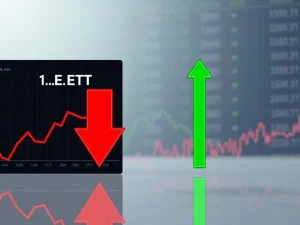 Chart showing significant Bitcoin ETF outflows impacting market sentiment, with red arrows indicating withdrawals and green for inflows.