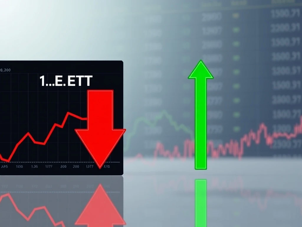 Chart showing significant Bitcoin ETF outflows impacting market sentiment, with red arrows indicating withdrawals and green for inflows.