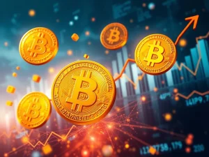 A visual representation of the Grayscale Bitcoin Mini Trust ETF's remarkable growth to $5 billion AUM, symbolizing increasing regulated Bitcoin ETF adoption.