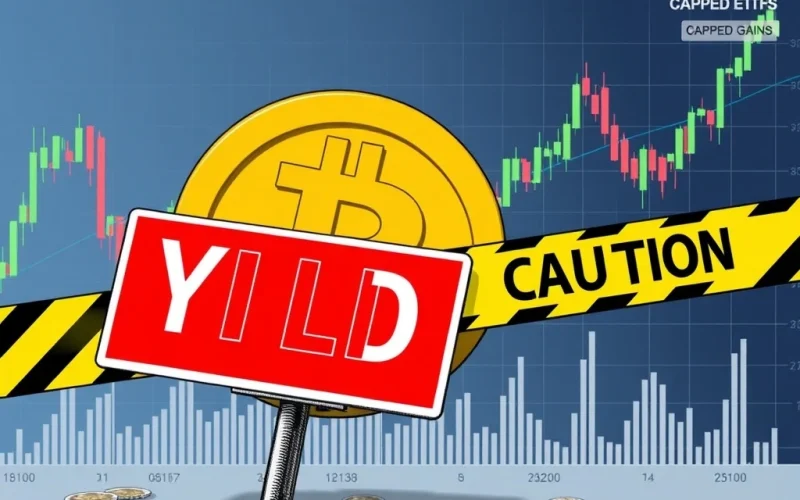 Bitcoin ETF chart showing capped gains and volatility, representing the scrutiny of YBIT's high crypto yield strategy.