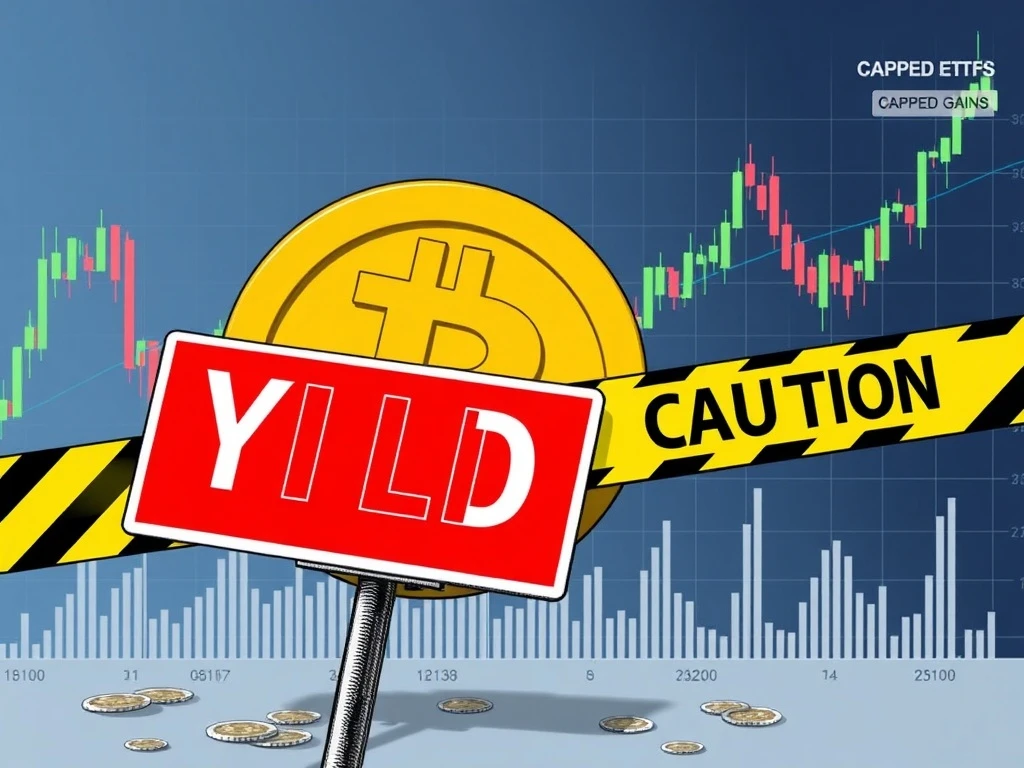 Bitcoin ETF chart showing capped gains and volatility, representing the scrutiny of YBIT's high crypto yield strategy.