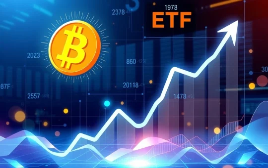 Bitcoin ETFs showing sustained inflow with a rising graph and institutional investors