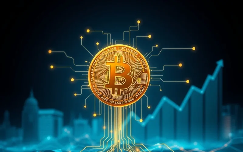 Visualizing Bitcoin's enhanced market resilience driven by Bitcoin ETFs and growing institutional adoption.