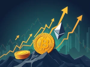 A vibrant depiction of the cryptocurrency market's explosive growth, highlighting Bitcoin, Ethereum, and other digital assets rising, symbolizing a strong bull run.