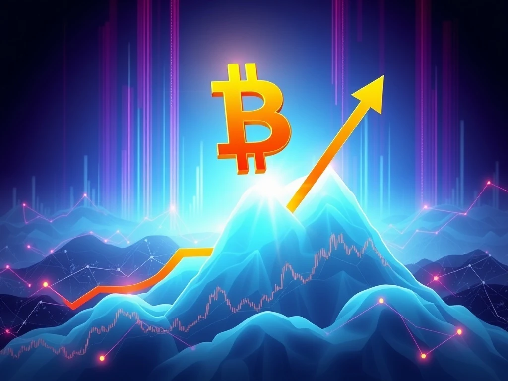 A Bitcoin symbol rising from a chart, illustrating an explosive breakout and validating a $120k Bitcoin price target.