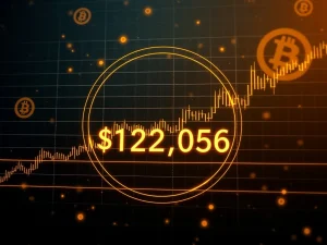 Bitcoin price chart approaching the critical Fibonacci level at $122,056