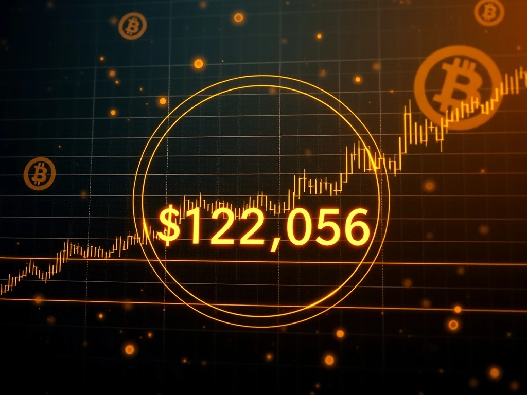 Bitcoin price chart approaching the critical Fibonacci level at $122,056