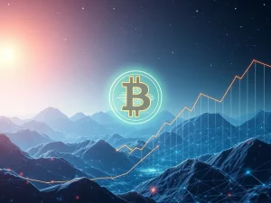 An AI-powered Bitcoin forecast showing upward trends and market resilience, representing future growth and crypto innovation.