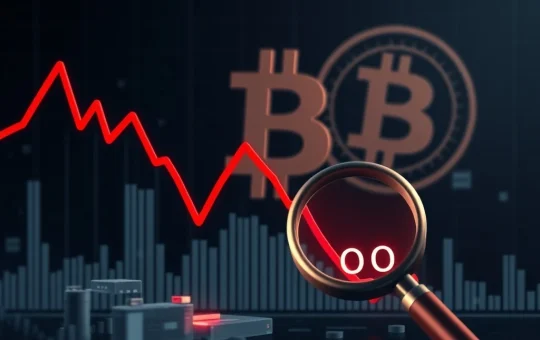 A downward-trending graph with Bitcoin futures data, symbolizing the intensified bearish pressure indicated by diving open interest.