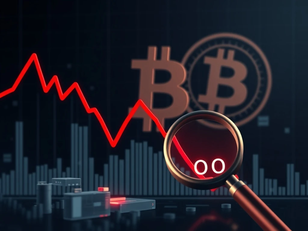 A downward-trending graph with Bitcoin futures data, symbolizing the intensified bearish pressure indicated by diving open interest.