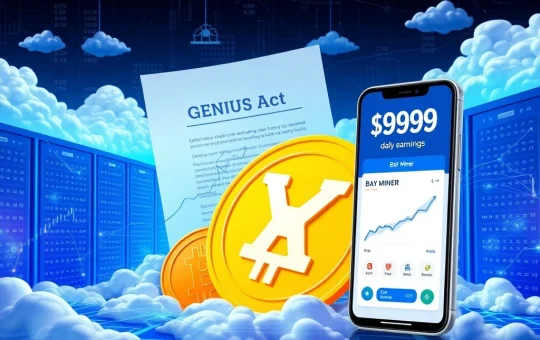Bitcoin News Today: Visualizing the revolutionary impact of the GENIUS Act on crypto markets and cloud mining platforms like BAY Miner, enabling passive earnings.