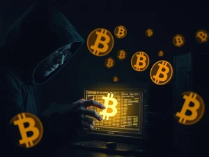 Hacker exploiting a compromised hardware wallet to steal Bitcoin
