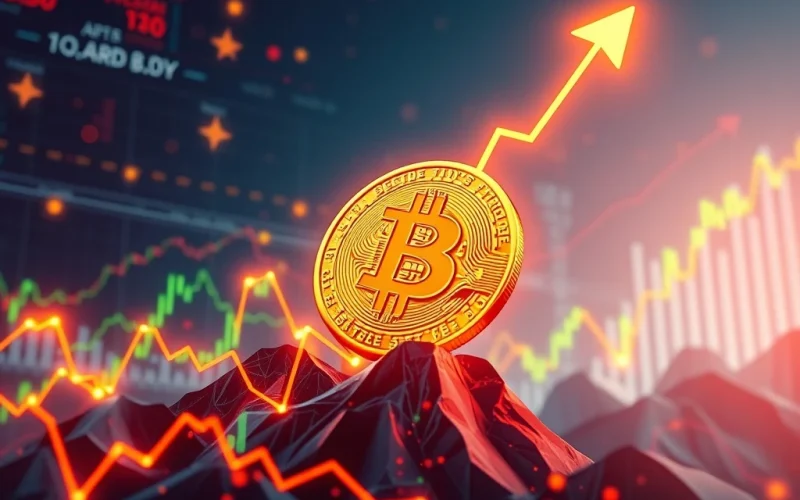 A visual representation of Bitcoin's incredible surge, showing an upward trend with financial data overlay, symbolizing the impact of ETF inflows and macroeconomic optimism.