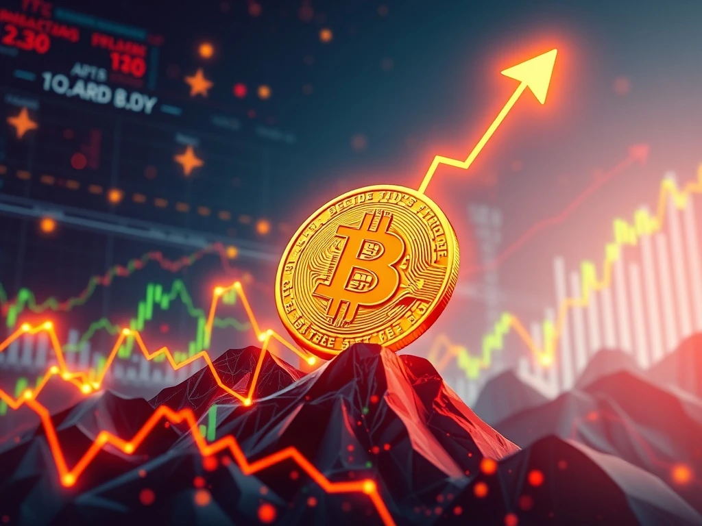 A visual representation of Bitcoin's incredible surge, showing an upward trend with financial data overlay, symbolizing the impact of ETF inflows and macroeconomic optimism.