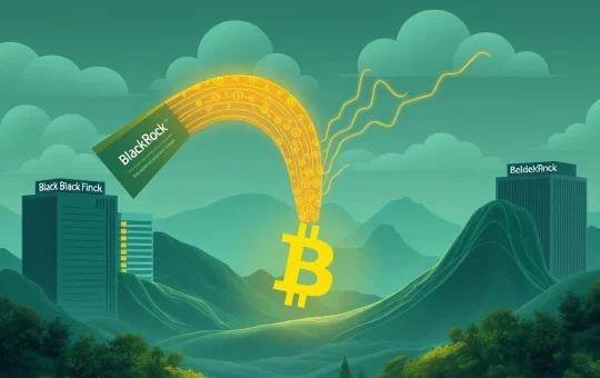 A visual representation of Bitcoin institutional adoption leading to market stability, with corporate entities channeling funds into Bitcoin.